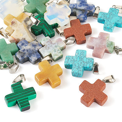 18Pcs 9 Styles Mixed Gemstone Pendants G-TA0002-32-1