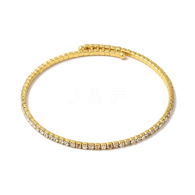 Rack Plating Brass Pave Clear Cubic Zirconia Adjustable Open Cuff Bangles BJEW-S150-04G-1