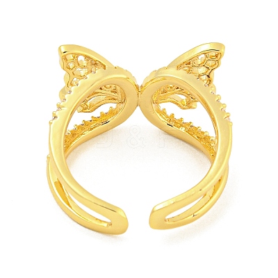 304 Stainless Steel Cubic Zirconia Open Cuff Ring for Women RJEW-S406-05G-01-1