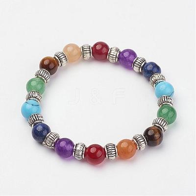 Natural & Synthetic Gemstone Beaded Stretch Bracelets BJEW-P065-02-1