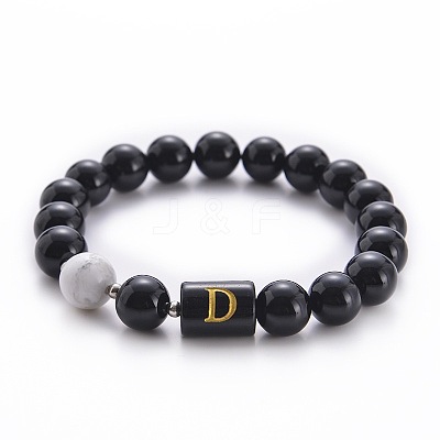 10MM Natural Black Onyx(Dyed & Heated) and Howlite Beaded Stretch Bracelets RH2290-4-1
