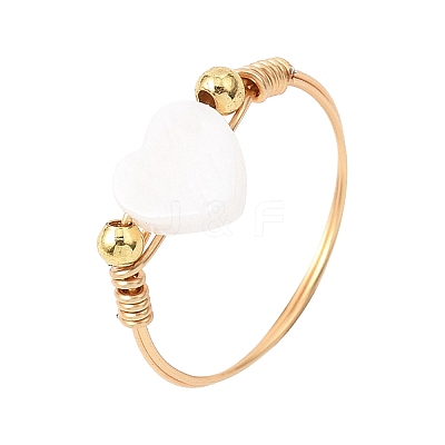 Natural Freshwater Shell with Copper Wire Finger Rings RJEW-JR00956-1