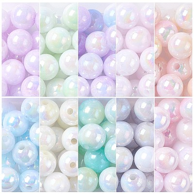 250Pcs 10 Colors Iridescent Plating Acrylic Beads MACR-CJ0001-66-1-1