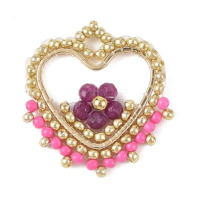 Natural Ruby Faceted Round Beaded Copper Wire Wrapped Pendants PALLOY-MZ01400-01-1