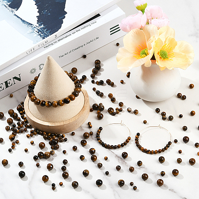 200Pcs Round Natural Tiger Eye Beads G-SP0001-21A-1