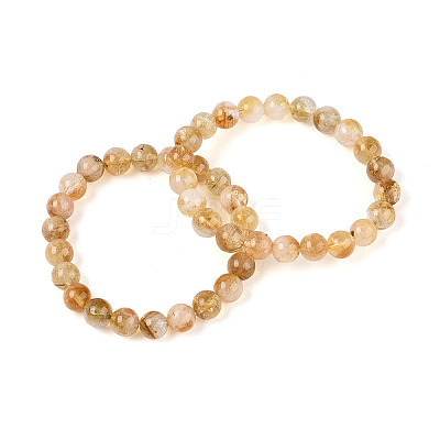 Natural Citrine Round Beaded Stretch Bracelets for Men Women G-N349-10A-1