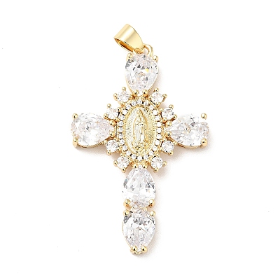 Rack Plating Brass Micro Pave Cubic Zirconia Pendants X-ZIRC-I059-15G-06-1