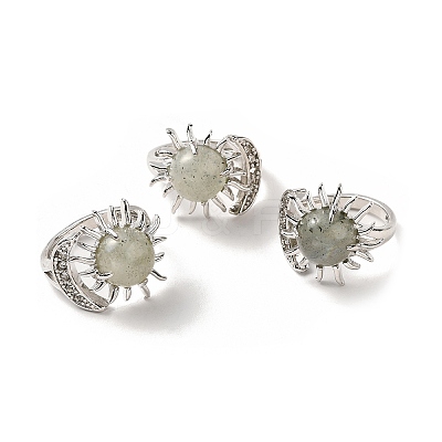 Natural Labradorite Sun & Moon Open Cuff Rings RJEW-K241-01P-03-1