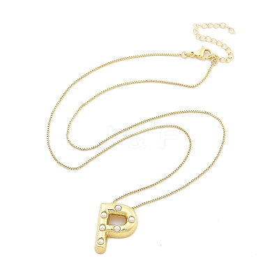 Brass & Plastic Pearl Letter Pendant Box Chain Necklaces for Women NJEW-U017-01G-16-1