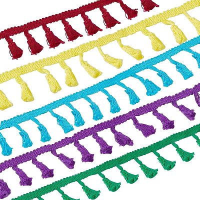 5 Rolls 5 Colors Cotton Tassel Ribbons OCOR-CA0001-13-1