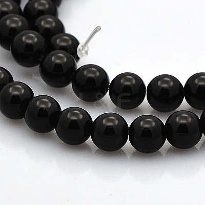 Round Natural Black Onyx Beads Strands G-N0120-26-6mm-1