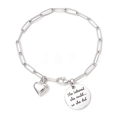 304 Stainless Steel Paperclip Chains Charm Bracelets for Women BJEW-JB11950-01-1