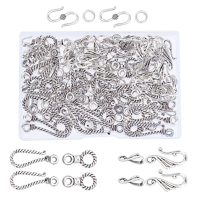 60 Sets 3 Style Tibetan Style Alloy Hook and Eye Clasps PALLOY-AR0001-21-1