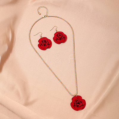 Rose Iron & Plastic Pendant Necklaces & Dangle Earrings Sets for Women FS-WGD8499-01-1