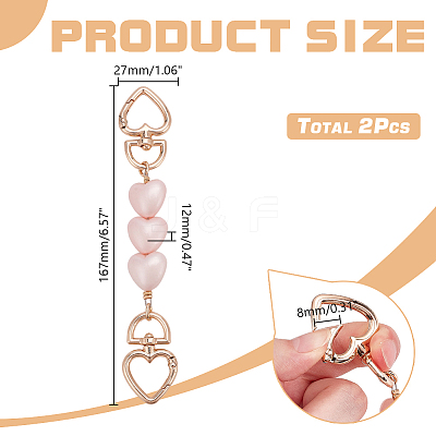 2Pcs Pink Heart Alloy Bag Extension Chains DIY-AR0004-96-1