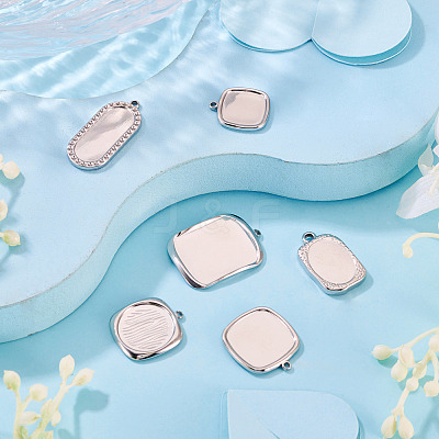 6Pcs 6 Styles 304 Stainless Steel Pendant Cabochon Settings STAS-TA0005-71P-1