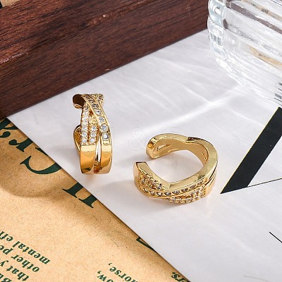 Rack Plating Brass Micro Pave Clear Cubic Zirconia Cuff Earrings for Women EJEW-C125-24C-G-1