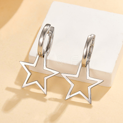 Simple 925 Sterling Silver Star Hoop Earrings BO3781-1