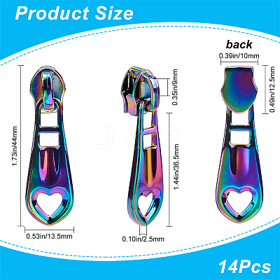 14Pcs Hollow Heart Zinc Alloy Zipper Head Replacement FIND-GF0005-69-1