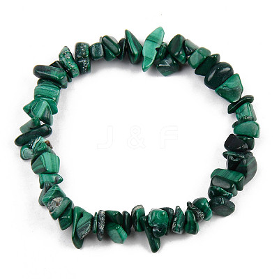 Unisex Chip Natural Malachite Beaded Stretch Bracelets BJEW-S143-34-1