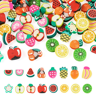 64Pcs 16 Styles Fruit & Vegetable Theme Handmade Polymer Clay Beads CLAY-TADJ0001-11-1