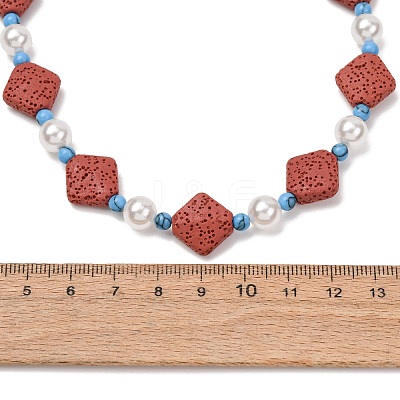 Dyed Natural Lava Rock & Round Synthetic Turquoise & Imitation Pearl Beaded Necklaces GG-CBA922D-07C-1