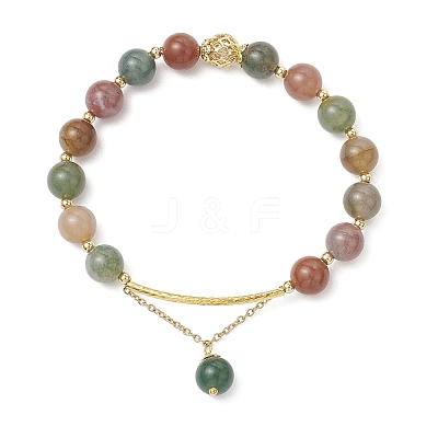 Natural Indian Agate Round Beaded Bracelets BJEW-JB11925-01-1