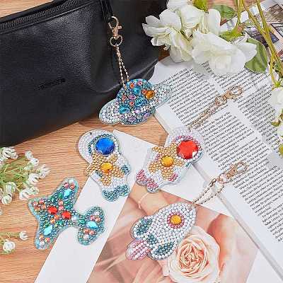 DIY 5D Astronaut & Planet & Rocket Diamond Painting Keychain Kit DIY-WH0195-70A-1