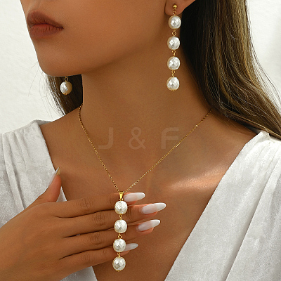 Elegant Round Plastic Imitation Pearl Pendant Necklaces & Earrings Set for Women GY5853-1