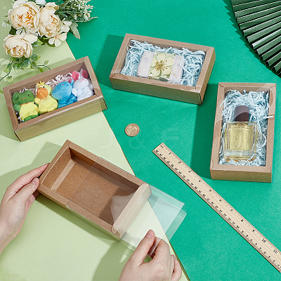 Foldable Creative Kraft Paper Drawer Boxes with Clear PVC Cover Sheet CON-WH0113-09D-1