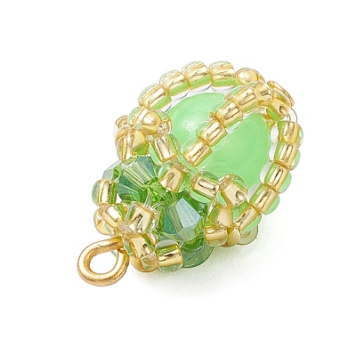 Luminous Handmade Glass Seed Beaded Teardrop Pendants PALLOY-MZ00962-03-1