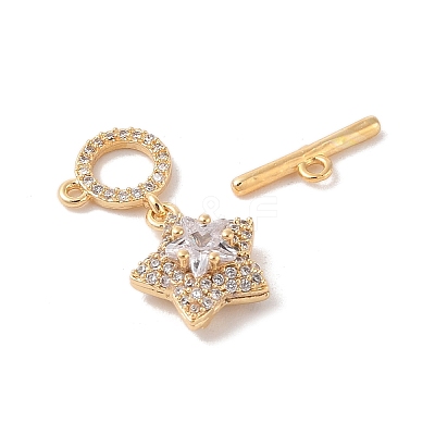 Golden Brass Micro Pave Clear Cubic Zirconia Toggle Clasps KK-B100-040G-01-1