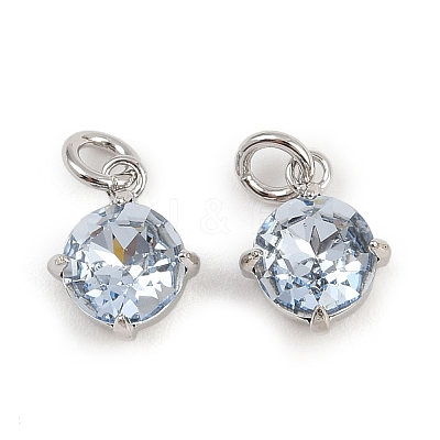 Flat Round Brass Glass Charms KK-L240-06P-02-1
