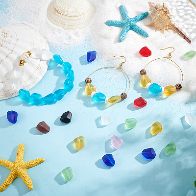 90Pcs 9 Colors Transparent Frosted Glass Beads FGLA-PH0001-07-1