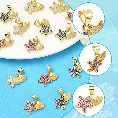 3Pcs 3 Colors Brass Micro Pave Cubic Zirconia Charms KK-YW0004-48-1