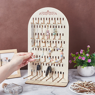 Arch Shaped Plywood Jewelry Organizer Display Stands for Bracelets Necklaces Display Cards AJEW-WH0604-76-1