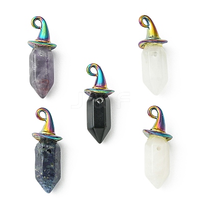 Natural Mixed Gemstone Pointed Pendants PALLOY-JF02182-1