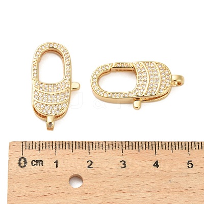 Oval Brass Micro Pave Clear Cubic Zirconia Lobster Claw Clasps KK-I354-01G-04-1