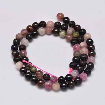 Round Natural Multicolor Tourmaline Beads Strands G-K068-13-6mm-1