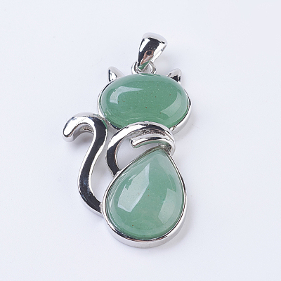 Natural Green Aventurine Kitten Pendants X-G-P352-B02-1