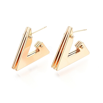 Brass Triple Triangle Stud Earrings EJEW-G321-12G-1