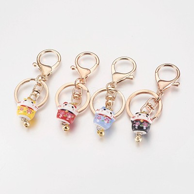Handmade Porcelain Kitten Keychain KEYC-D056-E-1