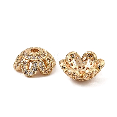 Brass Micro Pave Clear Cubic Zirconia Bead Caps KK-K374-25G-1