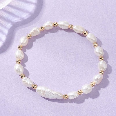 Natural Cultured Freshwater Pearl & Baroque Pearl Keshi Beads Stretch Bracelets for Women BJEW-JB13515-1