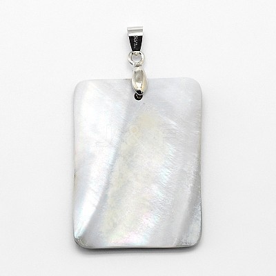 Brass Paua Shell Rectangle Pendants SSHEL-F0006-59-1