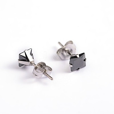 Square Cubic Zirconia Stud Earrings X-EJEW-H306-05-6mm-1