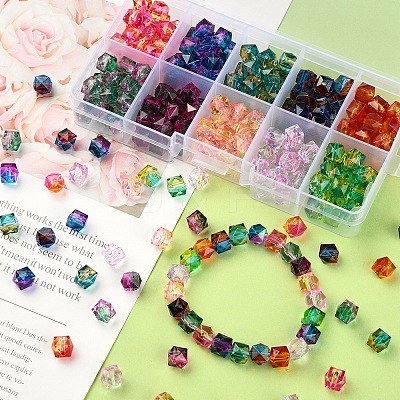 250Pcs 10 Colors Two Tone Transparent Spray Painted Acrylic Beads ACRP-CJ0001-03-1
