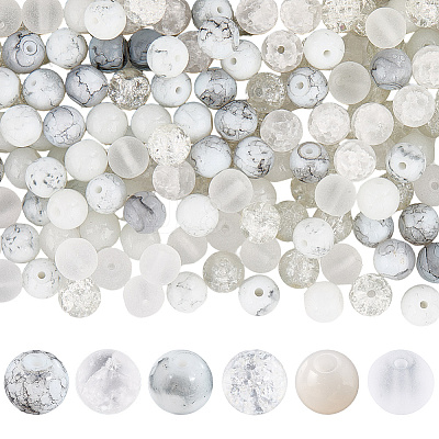 300Pcs 6 Colors Baking Paint & Spray Painted Crackle Glass Round Beads DGLA-LT0001-08-1
