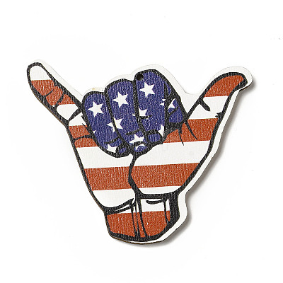 American Flag Theme Single Face Printed Aspen Wood Gesture Big Pendants WOOD-G014-17-1
