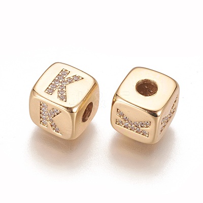 Brass Micro Pave Cubic Zirconia Beads KK-K238-16G-K-1